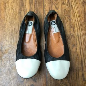 Lanvin Black/white combo cap toe leather flats